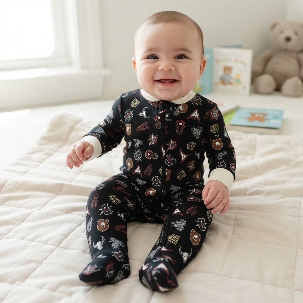 Premier Lacrosse League PLL Baby Footed Sleeper Pajama Black 3M All Over Print